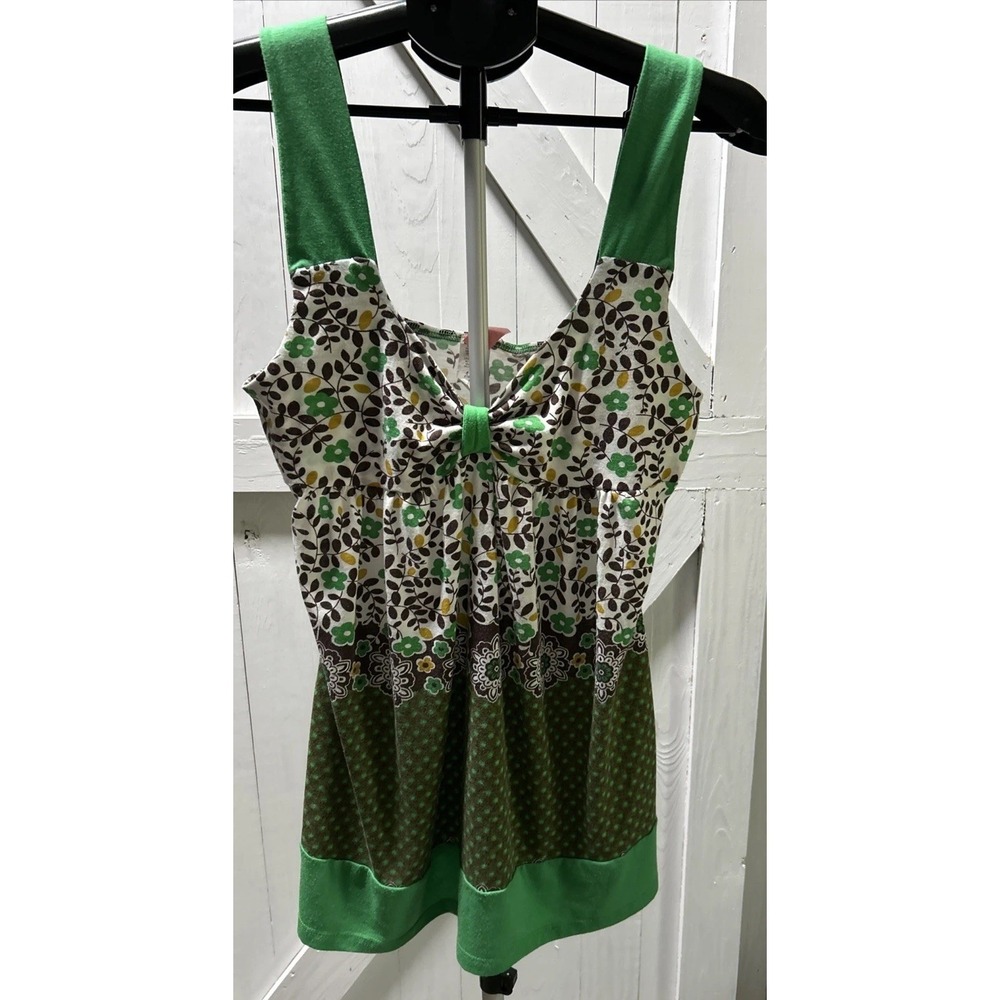 Vintage Y2K Green Floral Babydoll Top XL Julia Made In USA
